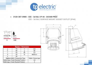 Preview: CEE Anbausteckdose 83x90mm QuickConnect 3P 16A 6H IP44